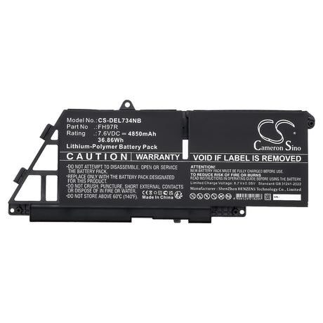 7.6V, Li-Polymer, 4850mAh, Notebook, Laptop battery fits Dell, 599m7, Latitude 7340, Latitude 7340 2-in-1, 36.86Wh Notebook, Laptop Cameron Sino Technology Limited