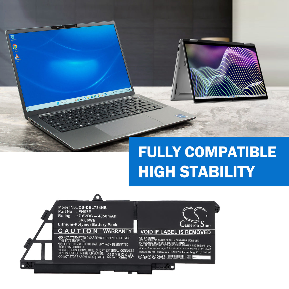 7.6V, Li-Polymer, 4850mAh, Notebook, Laptop battery fits Dell, 599m7, Latitude 7340, Latitude 7340 2-in-1, 36.86Wh Notebook, Laptop Cameron Sino Technology Limited