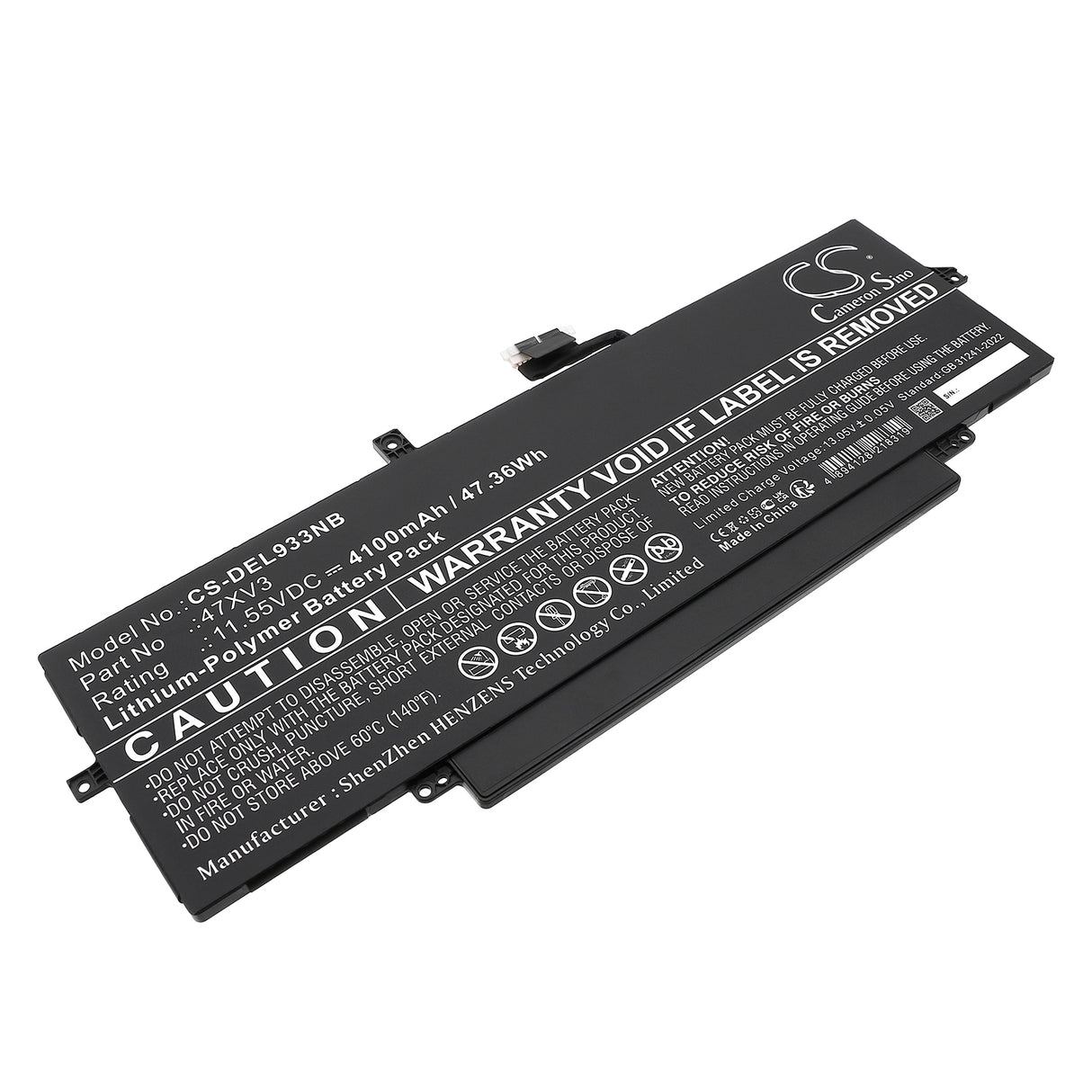 11.55V, Li-Polymer, 4100mAh, Notebook, Laptop battery fits Dell, 05y3t9, Latitude 9330, Latitude 9330 2-in-1, 47.36Wh Notebook, Laptop Cameron Sino Technology Limited