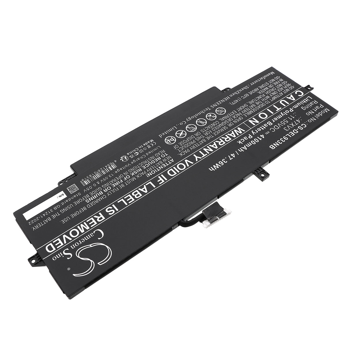 11.55V, Li-Polymer, 4100mAh, Notebook, Laptop battery fits Dell, 05y3t9, Latitude 9330, Latitude 9330 2-in-1, 47.36Wh Notebook, Laptop Cameron Sino Technology Limited