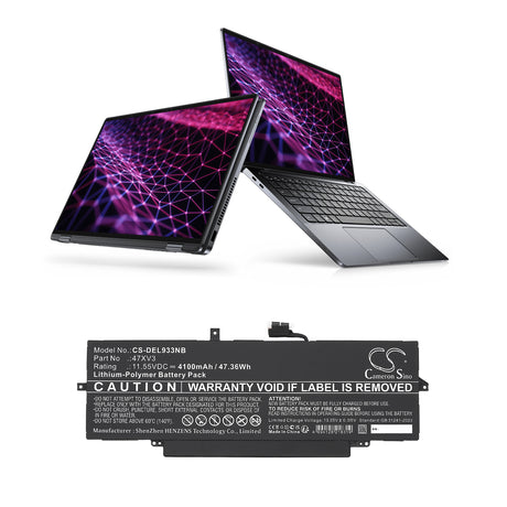 11.55V, Li-Polymer, 4100mAh, Notebook, Laptop battery fits Dell, 05y3t9, Latitude 9330, Latitude 9330 2-in-1, 47.36Wh Notebook, Laptop Cameron Sino Technology Limited