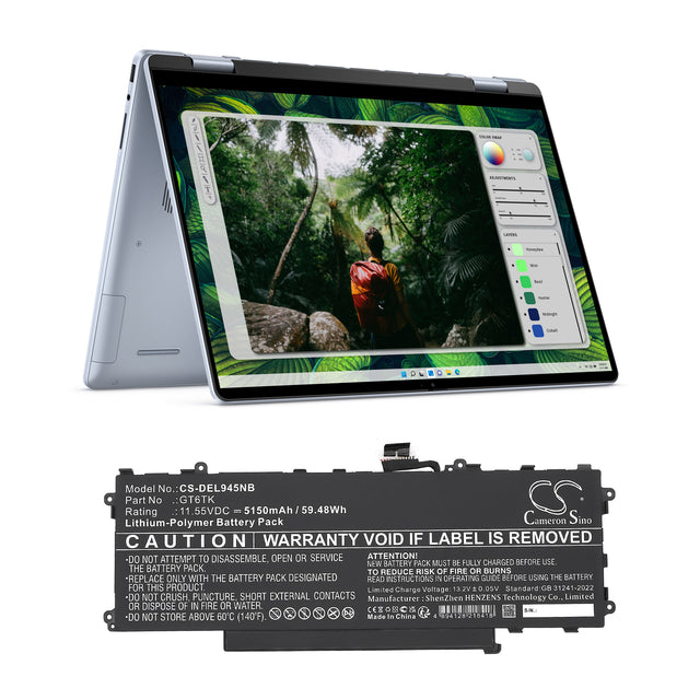 11.55V, Li-Polymer, 5150mAh, Notebook, Laptop battery fits Dell, Gt6tk, Latitude 9440 2-in-1, Latitude 9450 2-in-1, 59.48Wh Notebook, Laptop Cameron Sino Technology Limited