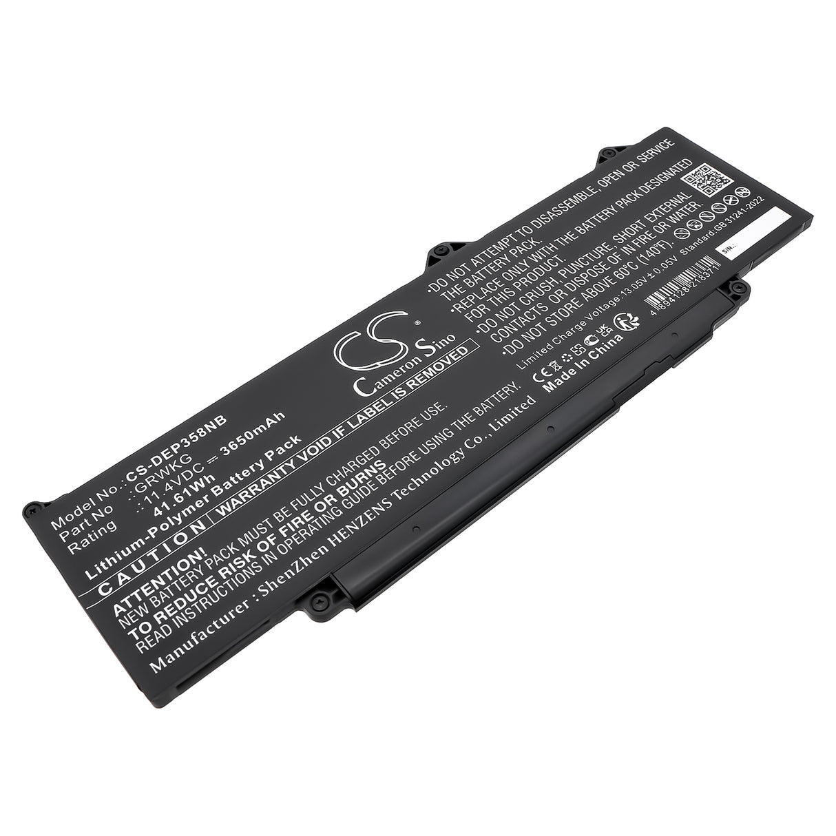 11.4V, Li-Polymer, 3650mAh, Notebook, Laptop battery fits Dell, Grwkg, Precision 15 3580, Precision 15 3580 5chpk, 41.61Wh Notebook, Laptop Cameron Sino Technology Limited