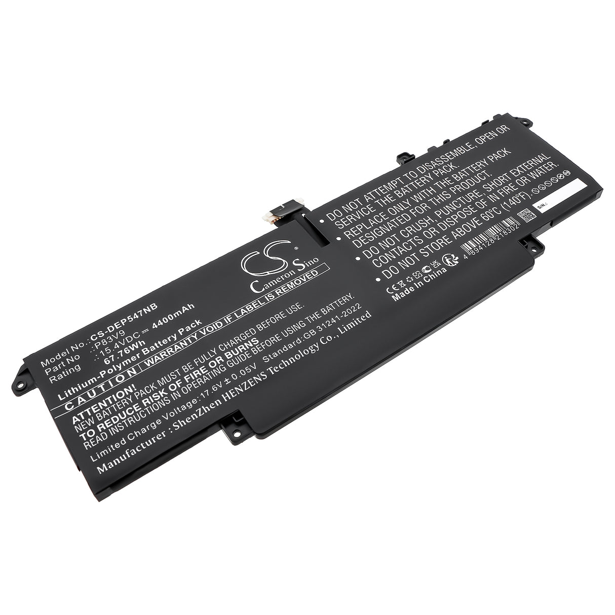 15.4V, Li-Polymer, 4400mAh, Notebook, Laptop battery fits Dell, Cdtt2, Precision 14 5470, Precision 5470, 67.76Wh Notebook, Laptop Cameron Sino Technology Limited