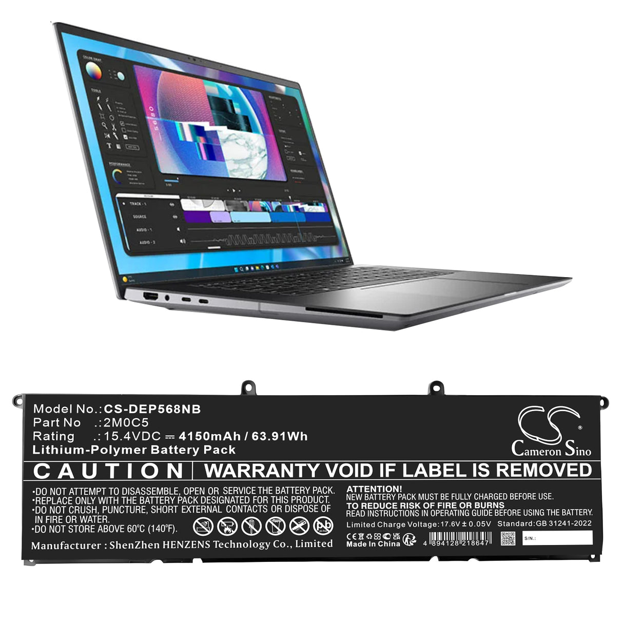 15.4V, Li-Polymer, 4150mAh, Notebook, Laptop battery fits Dell, 2m0c5, Precision 5680, 63.91Wh Notebook, Laptop Cameron Sino Technology Limited