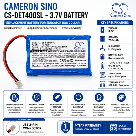 Cameron Sino CS-DET400SL Battery for Educator Dog Collar 700mAh 3.7V Dog Collar Cameron Sino Technology Limited