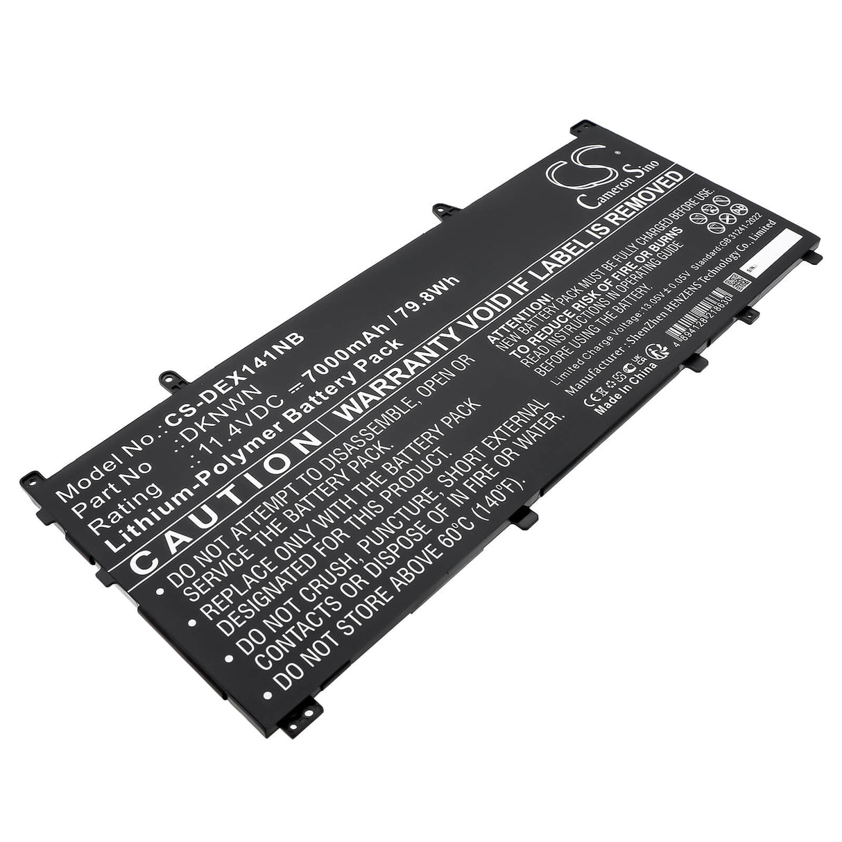 11.4V, Li-Polymer, 7000mAh, Notebook, Laptop battery fits Dell, 0dknwn, Alienware X14 R1, Alienware X14 R2, 79.8Wh Notebook, Laptop Cameron Sino Technology Limited