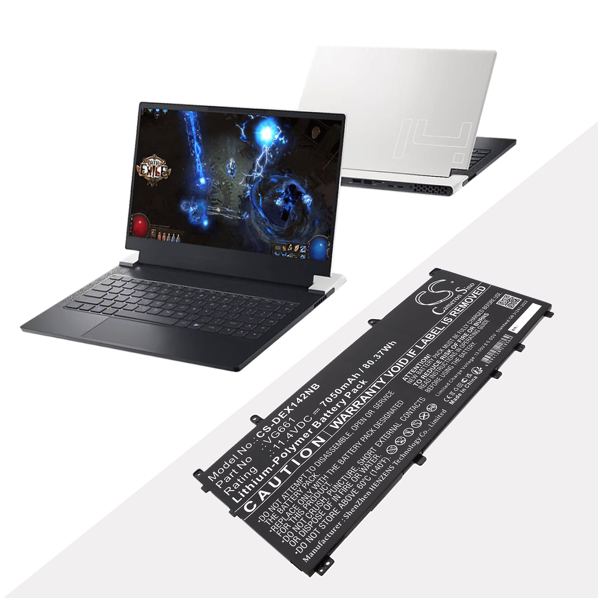 11.4V, Li-Polymer, 7050mAh, Notebook, Laptop battery fits Dell, V4n84, Alienware X14 R1, Alienware X14 R2, 80.37Wh Notebook, Laptop Cameron Sino Technology Limited