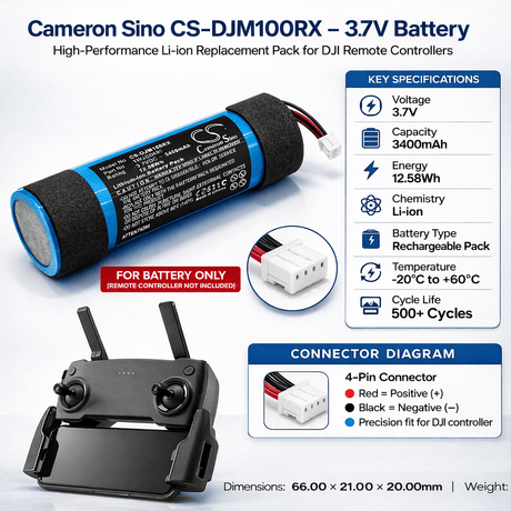 3.7V, Li-ion, 3400mAh, Remote Controller battery fits Dji, 1wjg0480, Mavic Mini Controller, 12.58Wh Remote Controller Cameron Sino Technology Limited