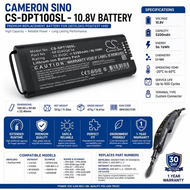 Cameron Sino CS-DPT100SL Replacement Battery for Defelsko PosiTest HHD – 10.8V 5200mAh Li-ion Equipment, Survey, Test Cameron Sino Technology Limited