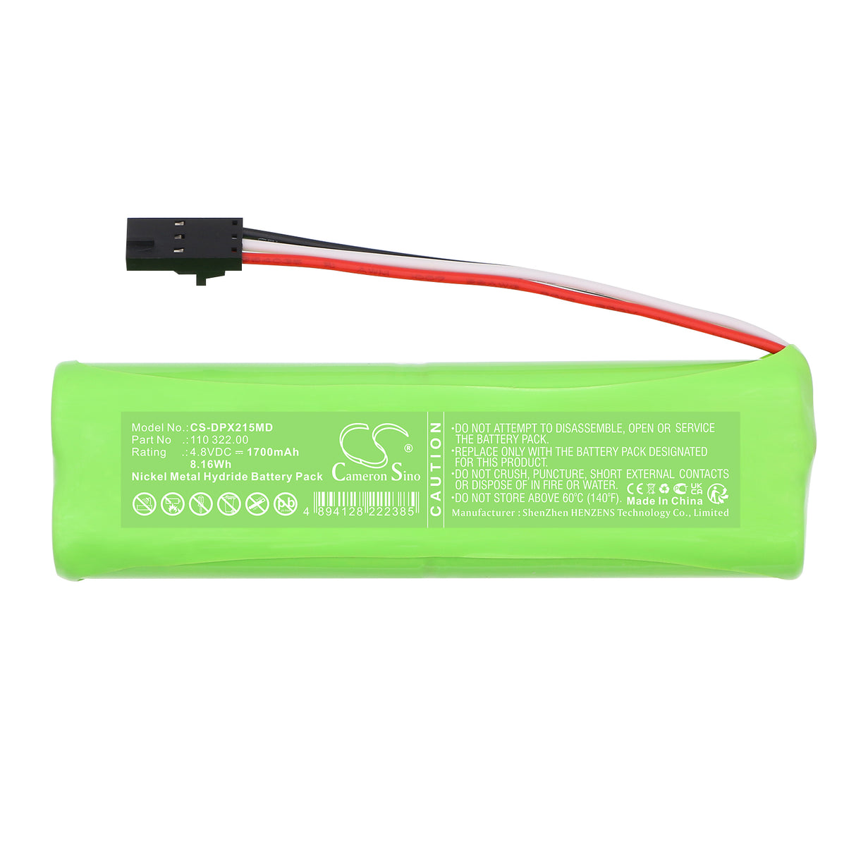 4.8V, Ni-MH, 1700mAh, Medical battery fits Dolphin medical, 110 322.00, pulse oximeter 2150, 8.16Wh Medical Cameron Sino Technology Limited