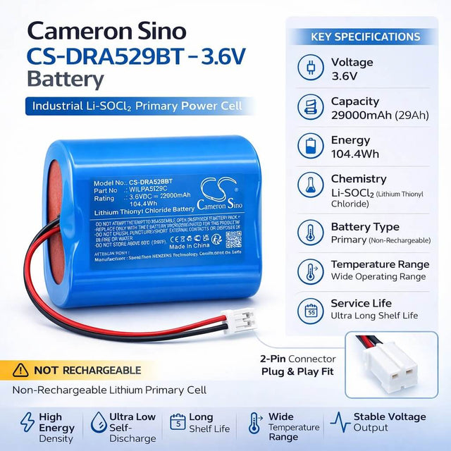 3.6V, Li-SOCl2, 29000mAh, Alarm System battery fits Delta Dore, WILPA2529C, 6416222, Bat CS 8000-SI-SEFIO3 Tyxal+, 104.4Wh Alarm System Cameron Sino Technology Limited (Dangerous Goods)