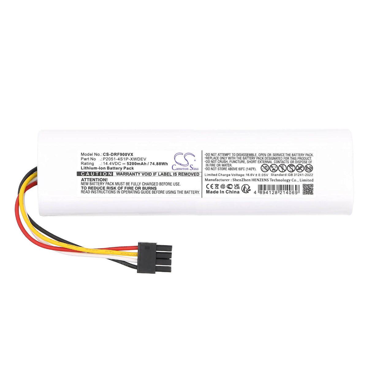 14.4V, Li-ion, 5200mAh, Vacuum battery fits Dreame, P2051-4s1p-xwdev, D9 Plus, F9 Pro, 74.88Wh Vacuum Cameron Sino Technology Limited
