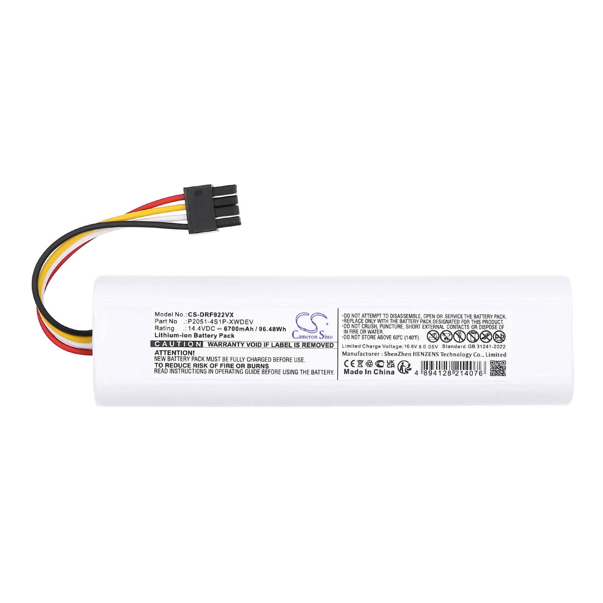 14.4V, Li-ion, 6700mAh, Vacuum battery fits Dreame, P2051-4s1p-xwdev, D9 Plus, F9 Pro, 96.48Wh Vacuum Cameron Sino Technology Limited