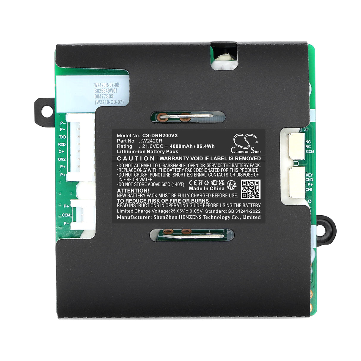 21.6V, Li-ion, 4000mAh, Vacuum battery fits Dreame, W2420R, H20, H20 Pro, 86.4Wh Vacuum Cameron Sino Technology Limited