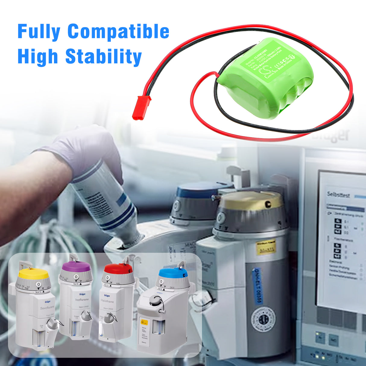 6.0V, Ni-MH, 500mAh, Medical battery fits Drager, 594 990113, Desflurane Vaporizer, D-Vapor, 3.0Wh Medical Cameron Sino Technology Limited (Medical)