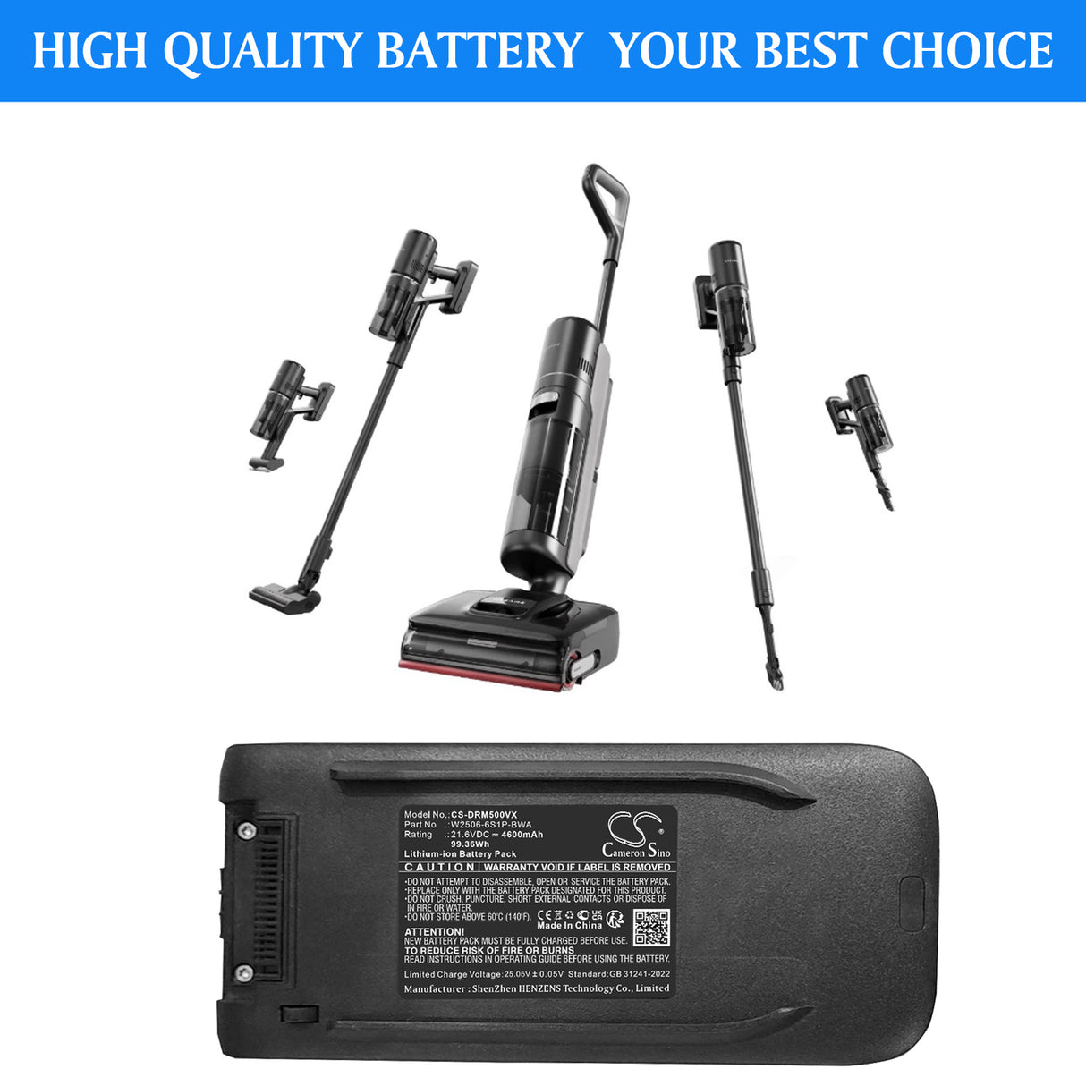 21.6V, Li-ion, 4600mAh, Vacuum battery fits Dreame, W2506-6S1P-BWA, T50 Mix, 99.36Wh Vacuum Cameron Sino Technology Limited
