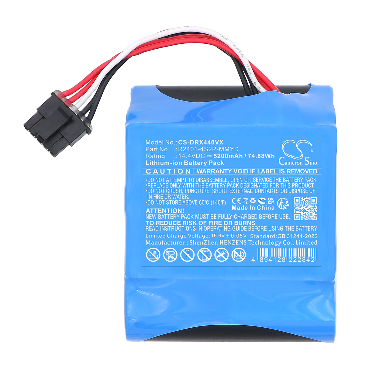 14.4V, Li-ion, 5200mAh, Vacuum battery fits Dreame, R2401-4S2P-MMYD, X40, X40 Pro, 74.88Wh Vacuum Cameron Sino Technology Limited