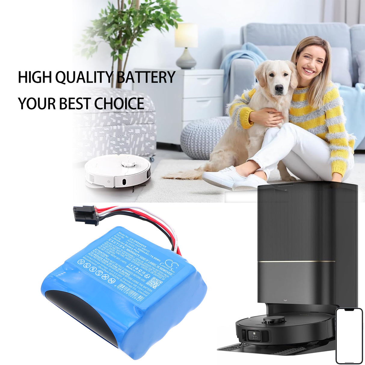 14.4V, Li-ion, 5200mAh, Vacuum battery fits Dreame, R2401-4S2P-MMYD, X40, X40 Pro, 74.88Wh Vacuum Cameron Sino Technology Limited