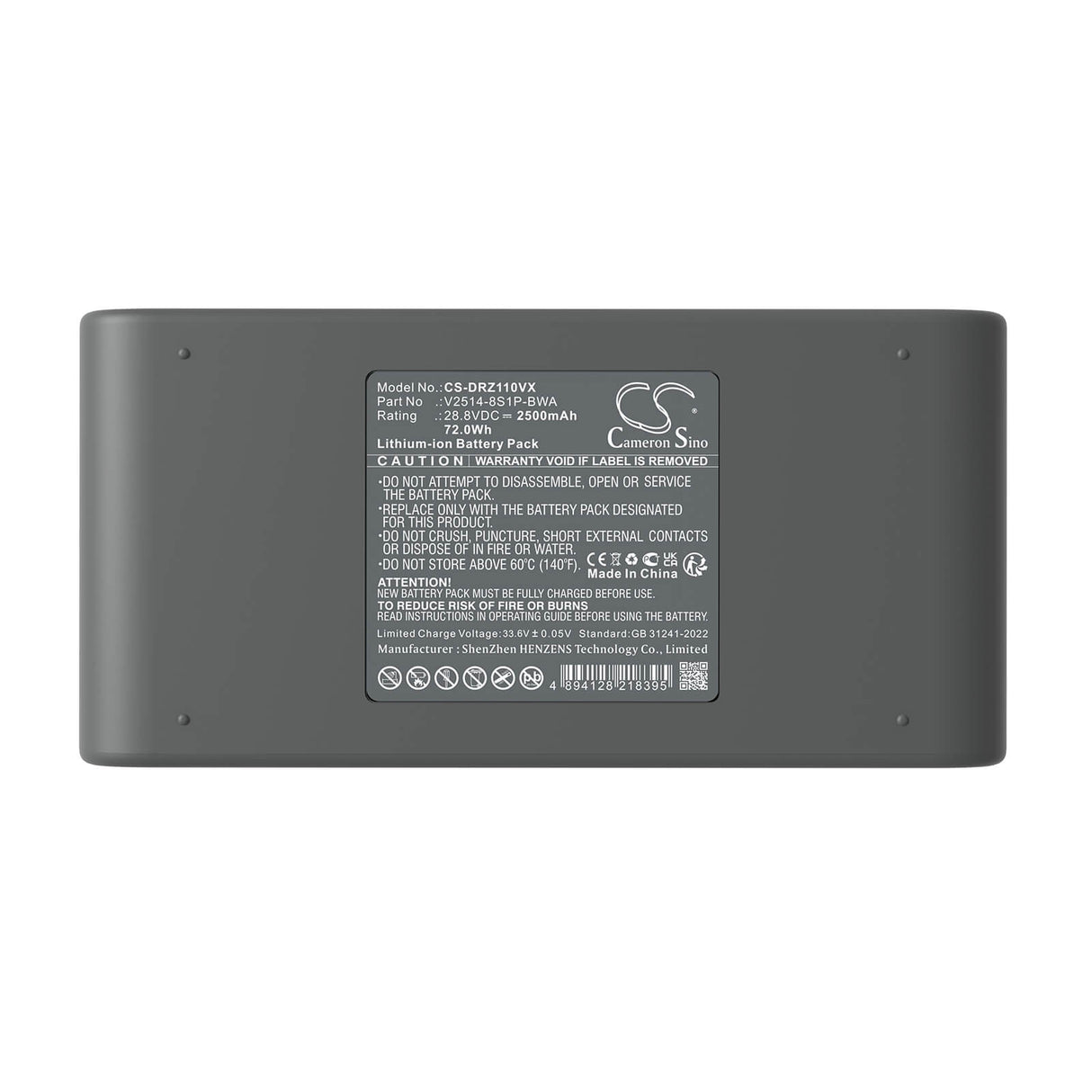 28.8V, Li-ion, 2500mAh, Vacuum battery fits Dreame, V2514-8s1p-bwa, Z10s Station, 72.0Wh Vacuum Cameron Sino Technology Limited