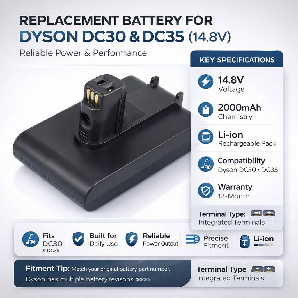 Vacuum Battery For 14.8v Dyson Dc30 Fits 17083-0511 1500mah - 22.20wh Vacuum Cameron Sino Technology Limited