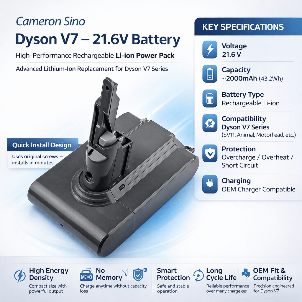 Battery For Dyson, Sv11, V7, V7 Motorhead Pro 21.6v, 2000mah - 48.84wh Vacuum Cameron Sino Technology Limited