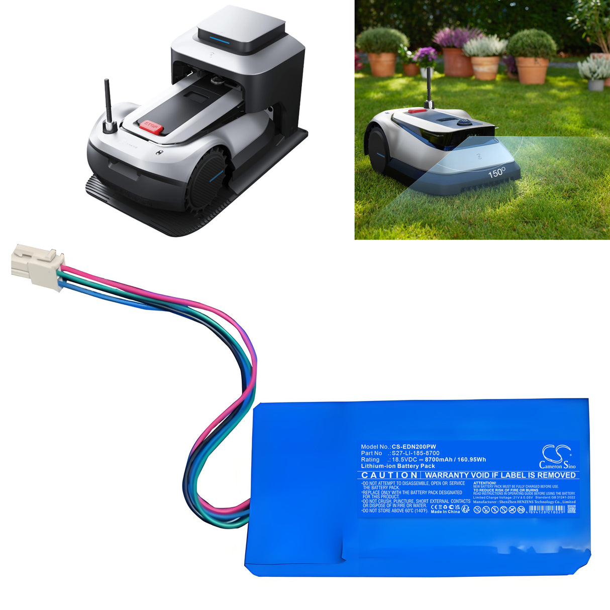 18.5V, Li-ion, 8700mAh, Lawn Mowers battery fits Ecovacs, 201-2326-010, Goat G1-2000, Mpb13, 160.95Wh Lawn Mowers Cameron Sino Technology Limited