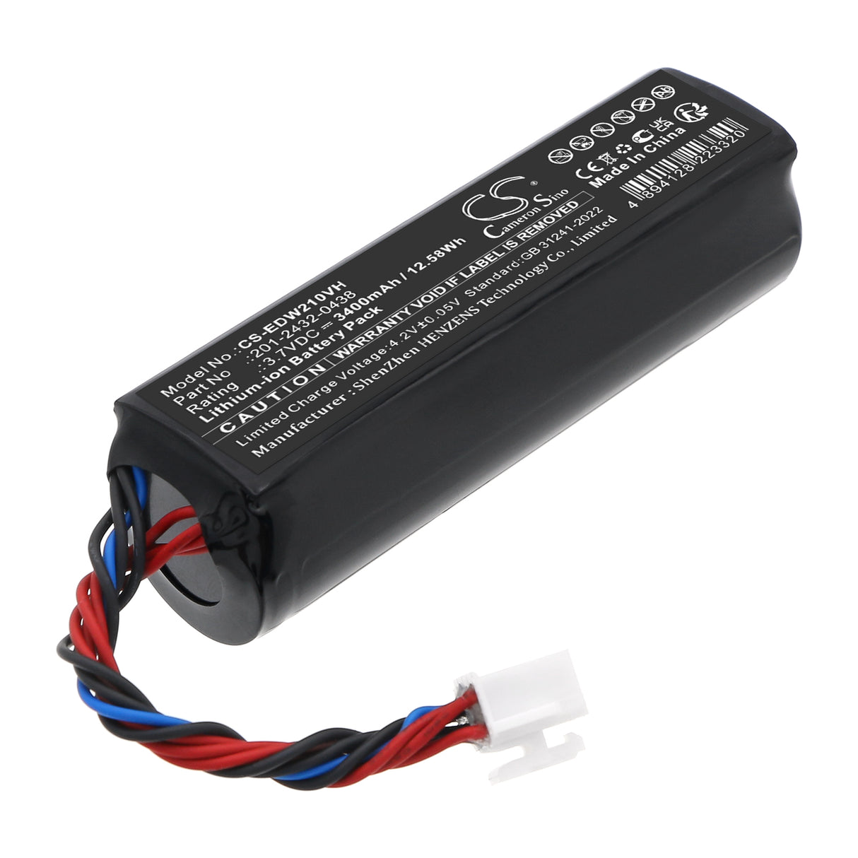 3.7V, Li-ion, 3400mAh, Vacuum battery fits Ecovacs, 201-2432-0438, Winbot Mini, Winbot W1S, 12.58Wh Vacuum Cameron Sino Technology Limited