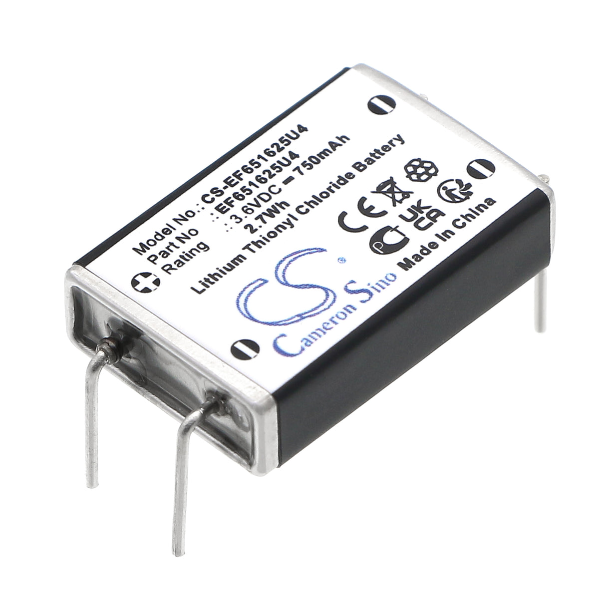 3.6V, Li-SOCl2, 750mAh, 4 Pin battery Replaces Eagle Pitcher Ltc-7pn, Ef651625, 2.7Wh EF651625 Cameron Sino Technology Limited