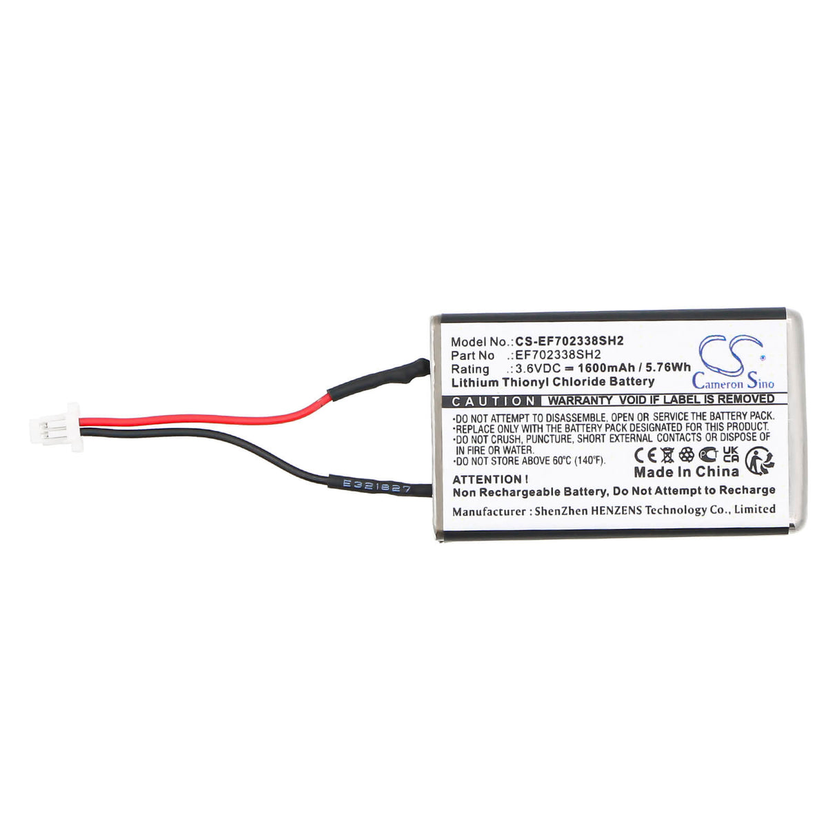 3.6V, Li-SOCl2, 1600mAh, EF702338 battery fits Cameron Sino, Ef702338, 5.76Wh EF702338 Cameron Sino Technology Limited