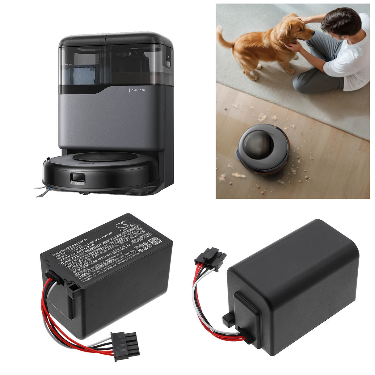 14.4V, Li-ion, 3400mAh, Vacuum battery fits Eufy, C0914g, Omni C20, Omni C20 Robot Vacuum, 48.96Wh Vacuum Cameron Sino Technology Limited