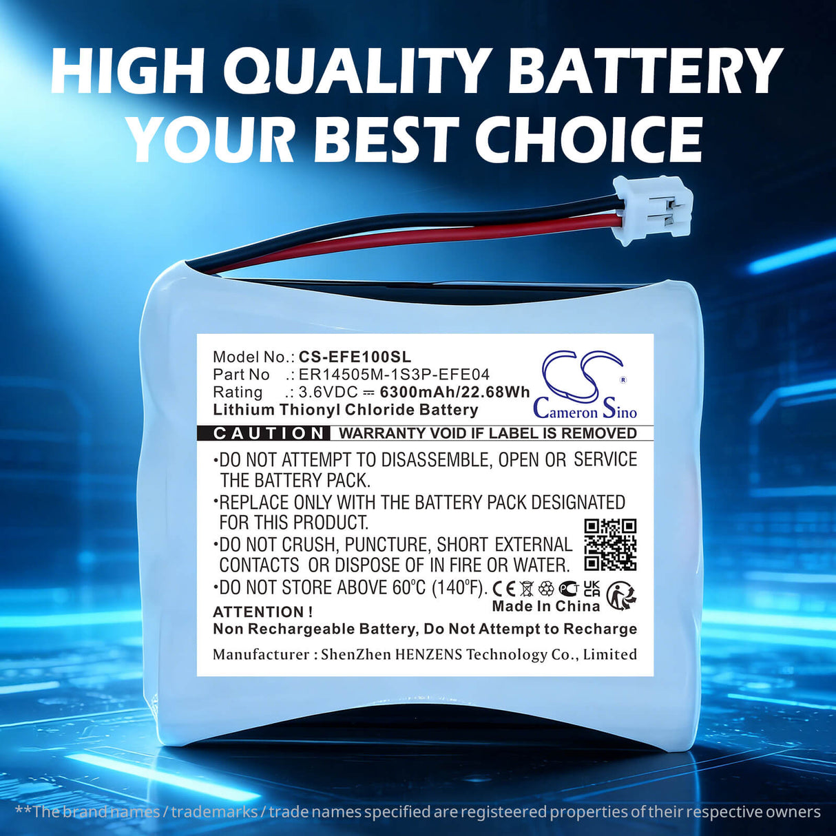 3.6V, Li-SOCl2, 6300mAh, Equipment, Survey, Test battery fits Efento, ER14505M-1S3P-EFE04, NB-IoT, 22.68Wh Equipment, Survey, Test Cameron Sino Technology Limited