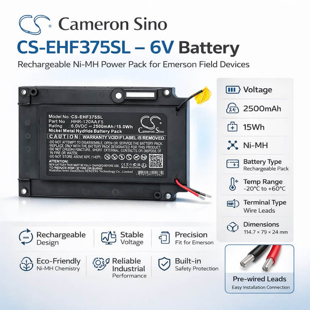 6V, Ni-MH, 2500mAh, Equipment, Survey, Test battery fits Emerson, HHR-120AA F5, Hart Fieldbus 375 Handheld , 15Wh Equipment, Survey, Test Cameron Sino Technology Limited