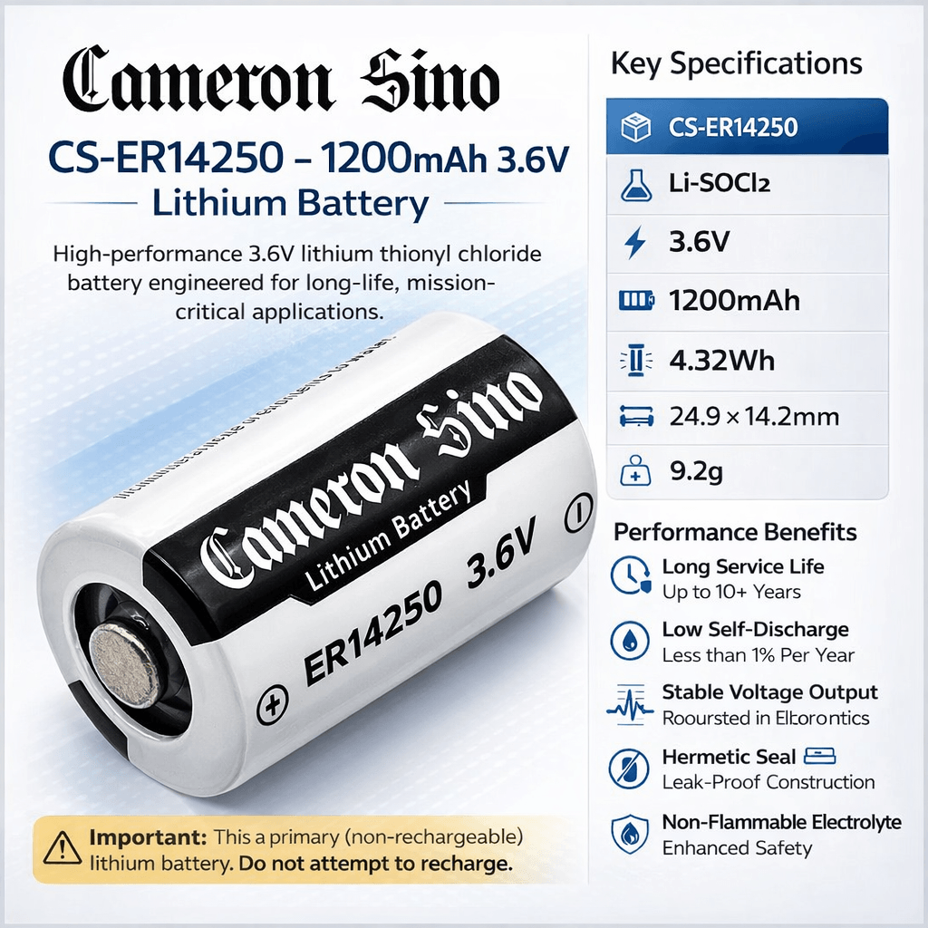 Generic Ls-14250 Battery, Li-socl2 Er14250 3.6v 1.2ah ER14250 Cameron Sino Technology Limited