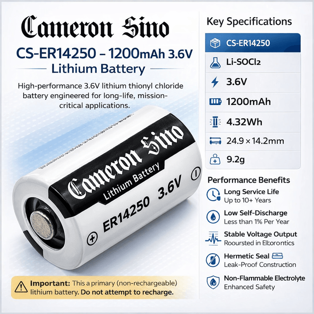 Generic Ls-14250 Battery, Li-socl2 Er14250 3.6v 1.2ah ER14250 Cameron Sino Technology Limited