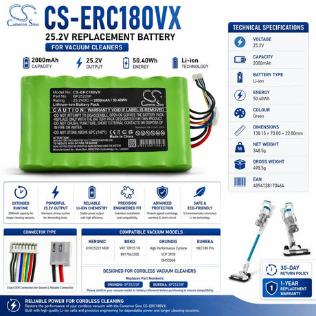 25.2v, Li-ion, 2000mah, Vacuum Battery Fit's Eureka, Nec180 Pro, 50.40wh Vacuum Cameron Sino Technology Limited