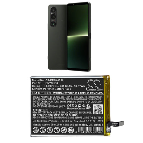 3,89V, Li-Polymer, 4850mAh, Mobile, Batterie de smartphone compatible Sony, SNYSHD4, Xperia 1 V, Xperia 1 VI 5G, 18,87Wh Mobile, Smartphone Cameron Sino Technology Limited