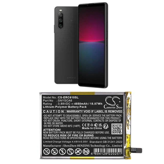 3.89V, Li-Polymer, 4850mAh, Mobile, SmartPhone battery fits Sony, SNYSCA6, A202SO, PDX-225, 18.87Wh Mobile, SmartPhone Cameron Sino Technology Limited