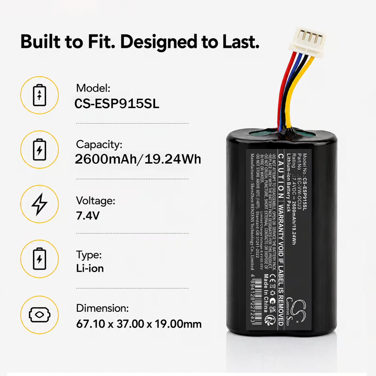 Cameron Sino CS-ESP915SL Emergency Supply Battery for Volkswagen Audi SEAT Skoda 2600mAh Emergency Supply Cameron Sino Technology Limited