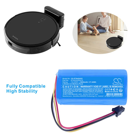 14.4V, Li-ion, 2600mAh, Vacuum battery fits Eta, 2420 0270, 2218 9000 Ergo, 2218 Ergo, 37.44Wh Vacuum Cameron Sino Technology Limited