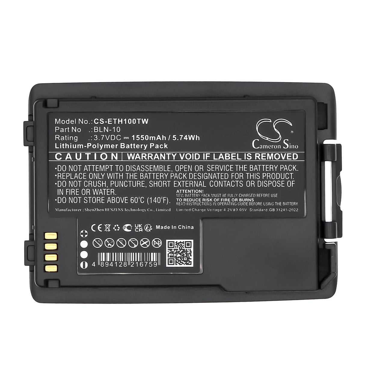 3.7V, Li-Polymer, 3150mAh, Two-Way Radio battery fits Eads, BLN-10, Cassidian TH1N, 11.66Wh Two-Way Radio Cameron Sino Technology Limited
