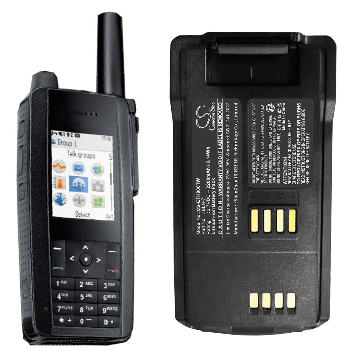 3.7V, Li-ion, 2200mAh, Two-Way Radio battery fits Eads, BLN-7, THR8, 8.14Wh Two-Way Radio Cameron Sino Technology Limited