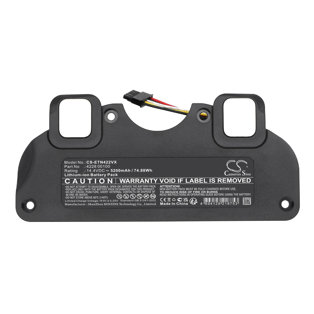 14.4V, Li-ion, 5200mAh, Vacuum battery fits Eta, 4228 00100, 4228 Navaggio Profi, 74.88Wh Vacuum Cameron Sino Technology Limited