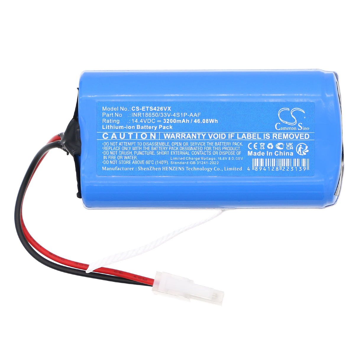 14.4V, Li-ion, 3200mAh, Vacuum battery fits ETA, INR18650/33V-4S1P-AAF, 4237 Stormio, 46.08Wh Vacuum Cameron Sino Technology Limited