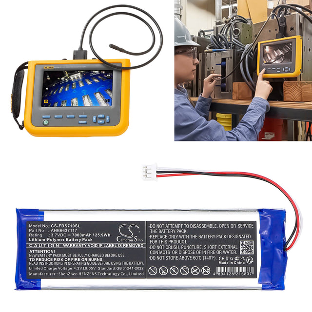 3.7V, Li-Polymer, 7000mAh, Equipment, Survey, Test battery fits Fluke, Ahb6637117, Ds701 Diagnostic Videoscope, Ds703 Diagnostic Videoscope, 25.9Wh Equipment, Survey, Test Cameron Sino Technology Limited