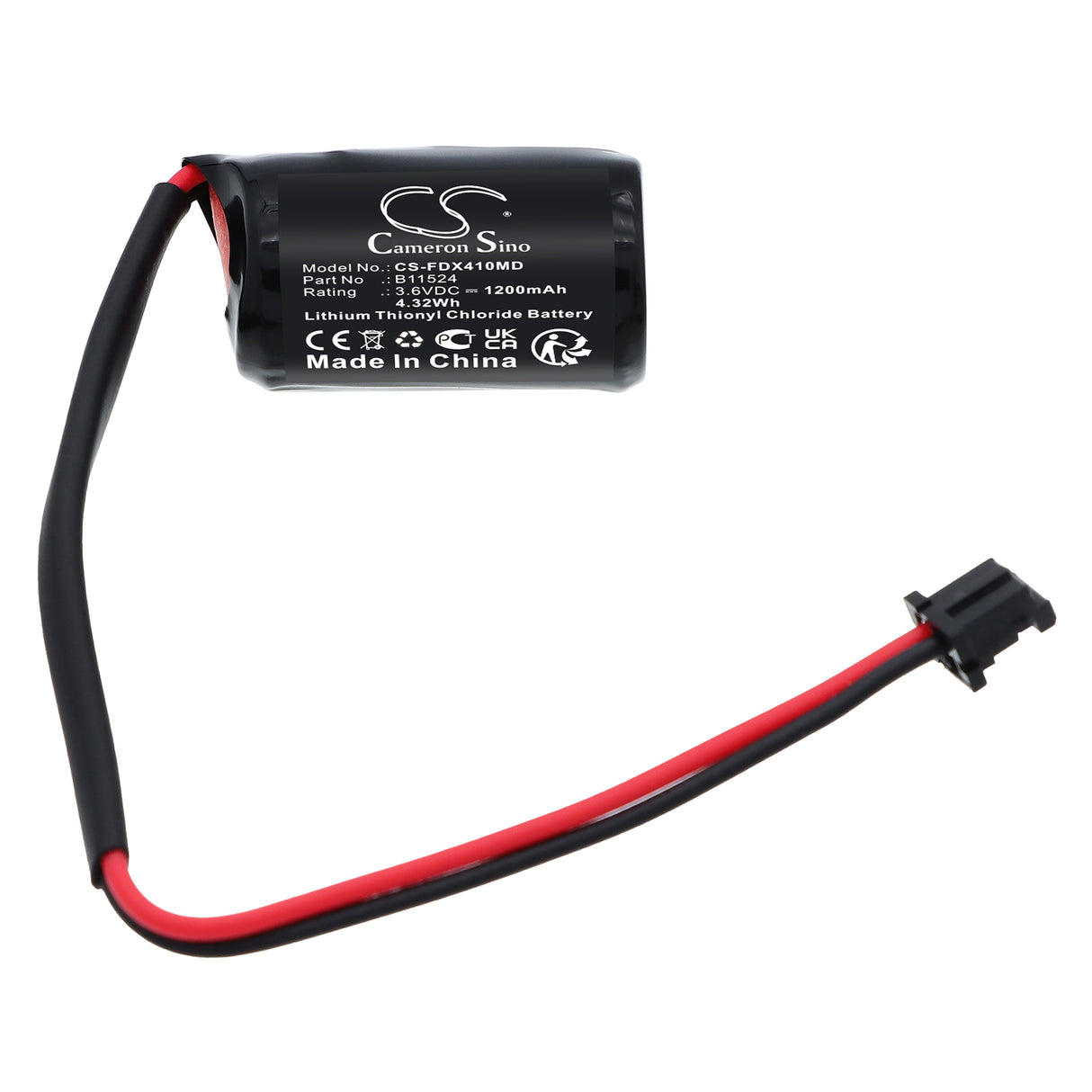 3.6V, Li-SOCl2, 1200mAh, Medical battery fits Fukuda, B11524, Denshi FCP-4101 ECG Memory, 4.32Wh Medical Cameron Sino Technology Limited