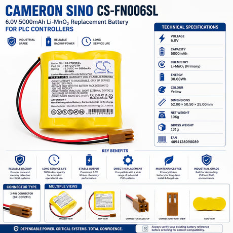 PLC Battery for Fanuc A98l-0001-0902, Br-ccf2th 6v, 5000 Mah - 30wh PLC Cameron Sino Technology Limited