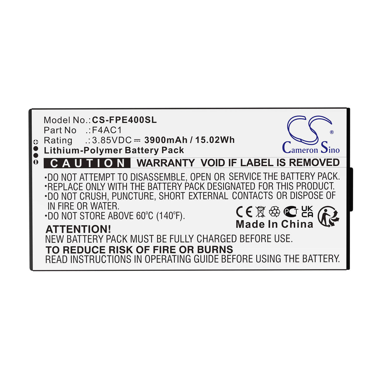 3.85V, Li-Polymer, 3900mAh, Mobile, SmartPhone battery fits Fairphone, F4ac1, Fairphone 4, 15.02Wh Mobile, SmartPhone Cameron Sino Technology Limited