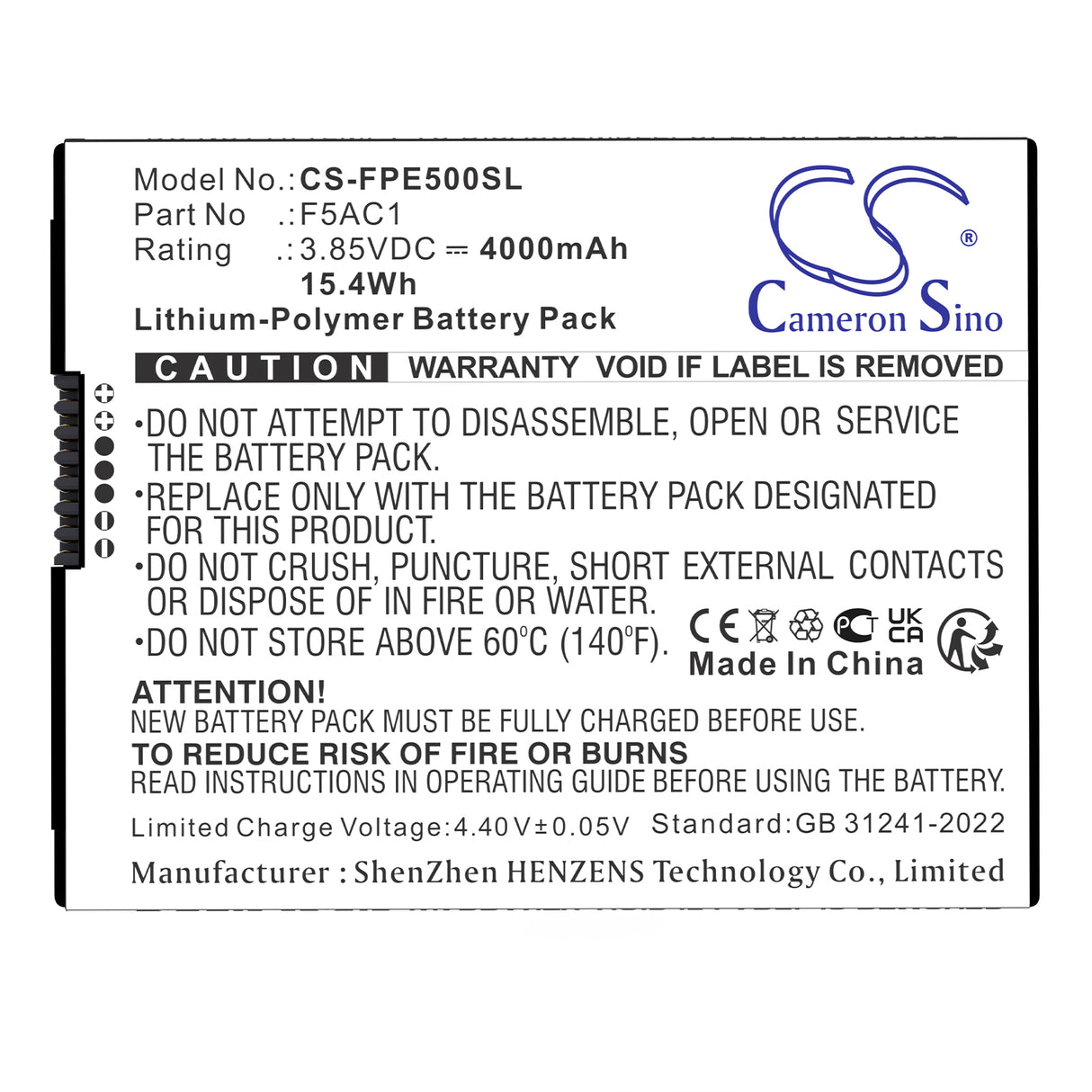 3.85V, Li-Polymer, 4000mAh, Mobile, SmartPhone battery fits Fairphone, F5AC1, Fairphone 5, 15.4Wh Mobile, SmartPhone Cameron Sino Technology Limited