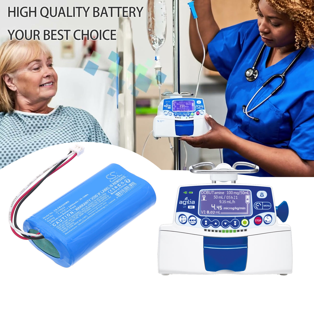 7.4V, Li-ion, 3400mAh, Medical battery fits Fresenius, Z179971, infusion pump Volumat Agilia VP Version V2, 25.16Wh Medical Cameron Sino Technology Limited